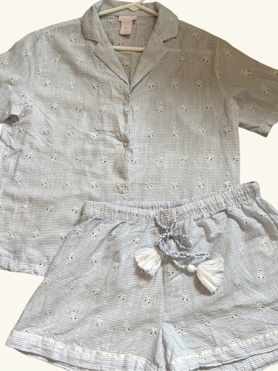 Rachel Ashwell Other - Rachel Ashwell Cotton Light Blue Striped Eyelet Pajama Set